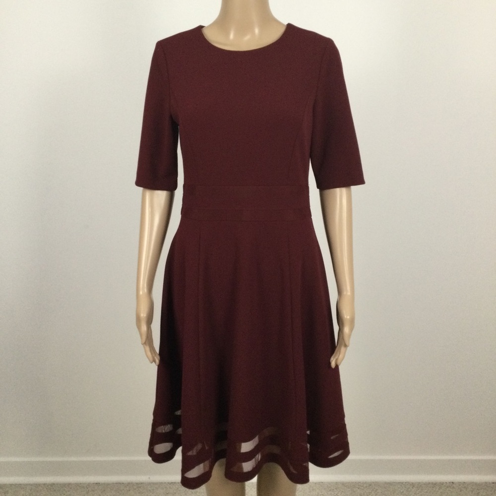 CALVIN KLEIN Fit and Flare Elbow Sleeve Zipper Back Midi Dress OR BEST OFFER